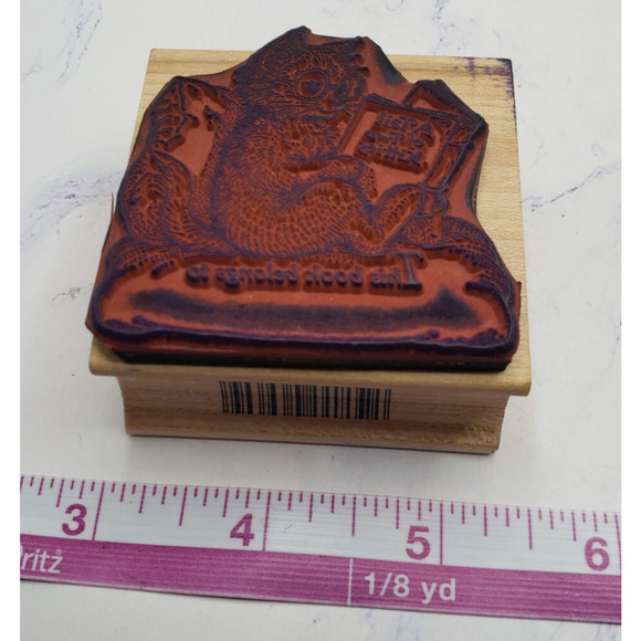 All Night Media Cozy Cat Reading This Book Belongs To Wood Mounted Rubber Stamp - Picture 6 of 7